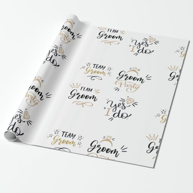 team groom gold & black gift wrapping paper (Unrolled)