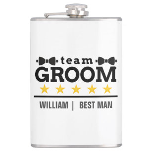 Team Groom   Groomsman   Bachelor   Black White  Hip Flask
