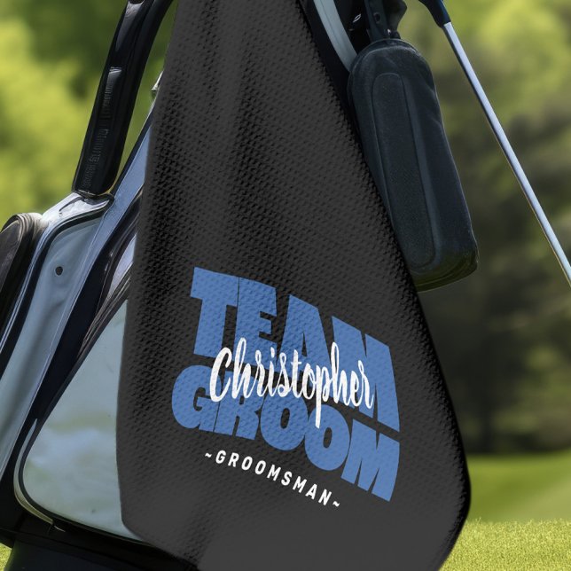 Team Groom Groomsman Golfer Sports Pro Black Blue Golf Towel (Creator Uploaded)