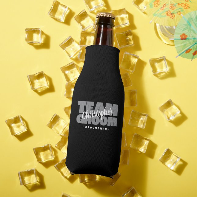 Team Groom Groomsman Name Wedding Party Black Beer Bottle Cooler (In Situ Summer)