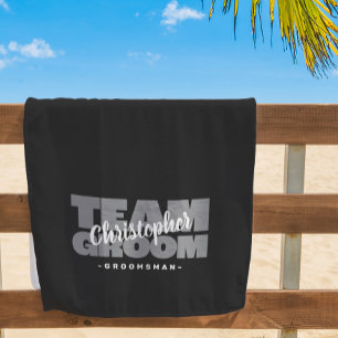 Team Groom Groomsman Wedding Cool Retro Black Pool Beach Towel