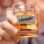 Team Groom Groomsman Wedding Name Black Grey Gift Whiskey Glass<br><div class="desc">Custom rocks whiskey glass design for your bachelor party features "TEAM GROOM" in bold light grey type. Customise groomsman's name in crisp black script transparent background. Title or custom text is featured below. All colours in this design are customisable in the Zazzle design tool area! Message with questions or custom...</div>