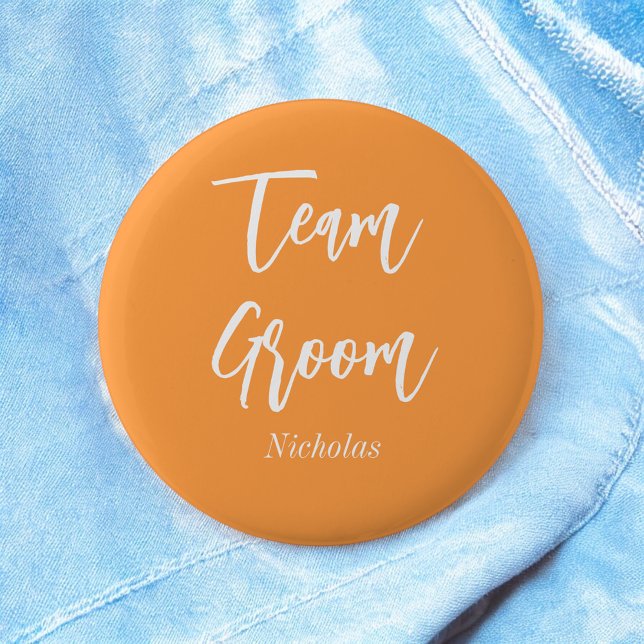 Team Groom Orange White Wedding Button (Creator Uploaded)