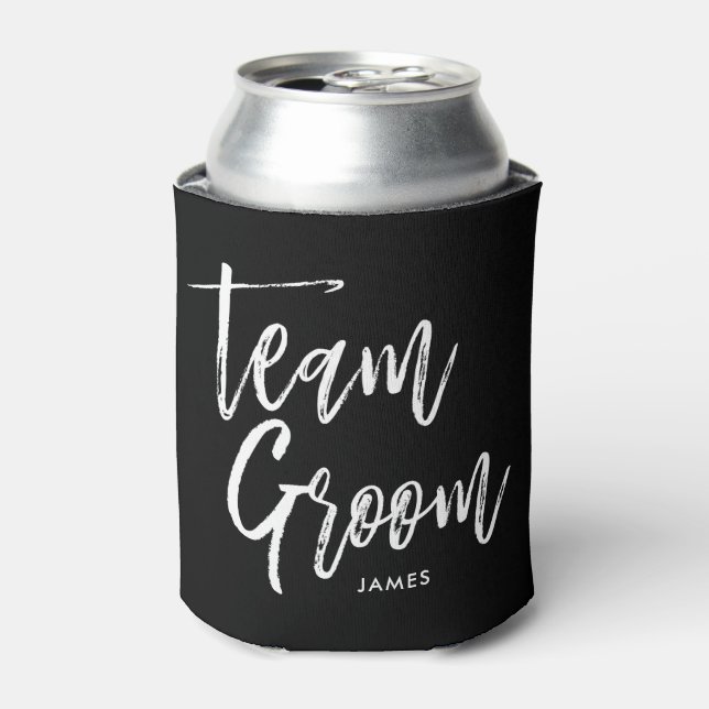 Team Groom | Script Style Custom Wedding Can Cooler (Can Front)