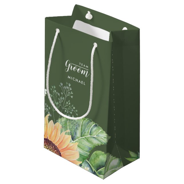 Team Groom. Sunflower Painting Paper  Small Gift Bag (Front Angled)