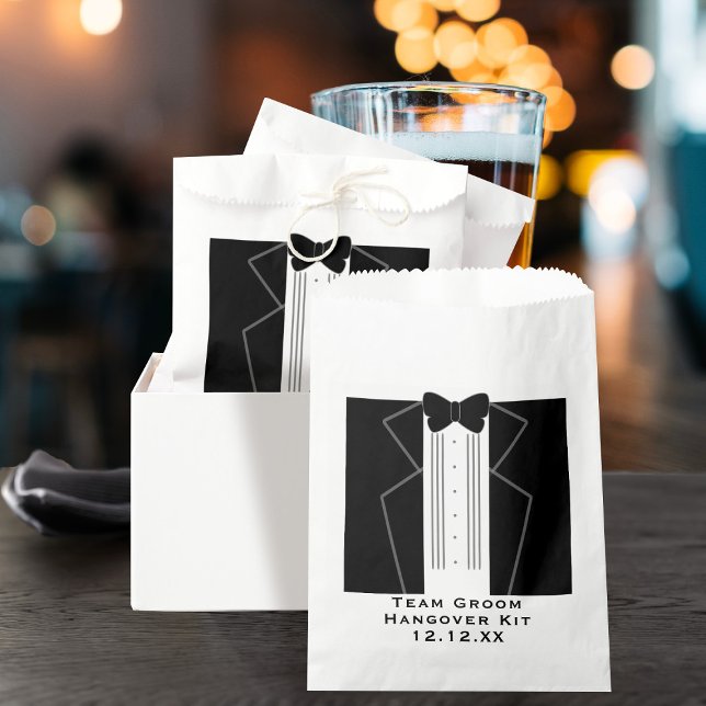 Team Groom Tuxedo Hangover Kit Wedding Favour Bag (Fun favor bag for your bachelor party! Just add your details and fill with cures)