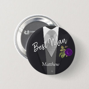 Team Groom Tuxedo Suit - Purple Rose 6 Cm Round Badge
