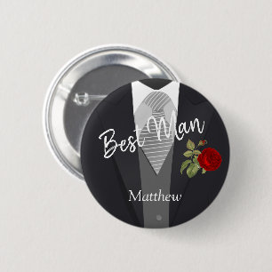 Team Groom Tuxedo Suit - Red Rose 6 Cm Round Badge