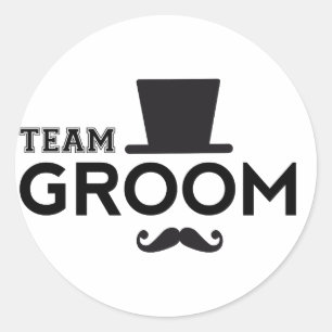 Team Groom with hat and moustache Classic Round Sticker