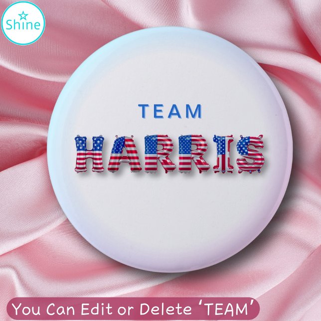 TEAM HARRIS Kamala Harris USA Flag Balloon Letters 6 Cm Round Badge (Creator Uploaded)