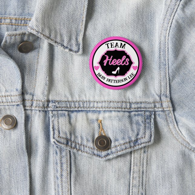 Team Heels Pink & Black Gender Reveal 6 Cm Round Badge (In Situ)