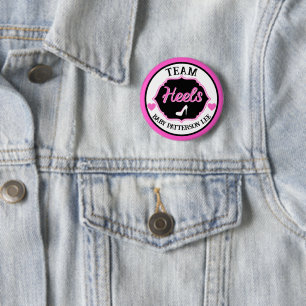 Team Heels Pink & Black Gender Reveal 6 Cm Round Badge