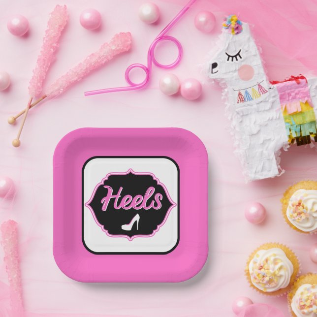 Team Heels Pink & Black Gender Reveal Paper Plate (Party)
