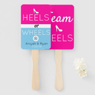 Team Heels Pink & Blue Gender Reveal Baby Shower Hand Fan