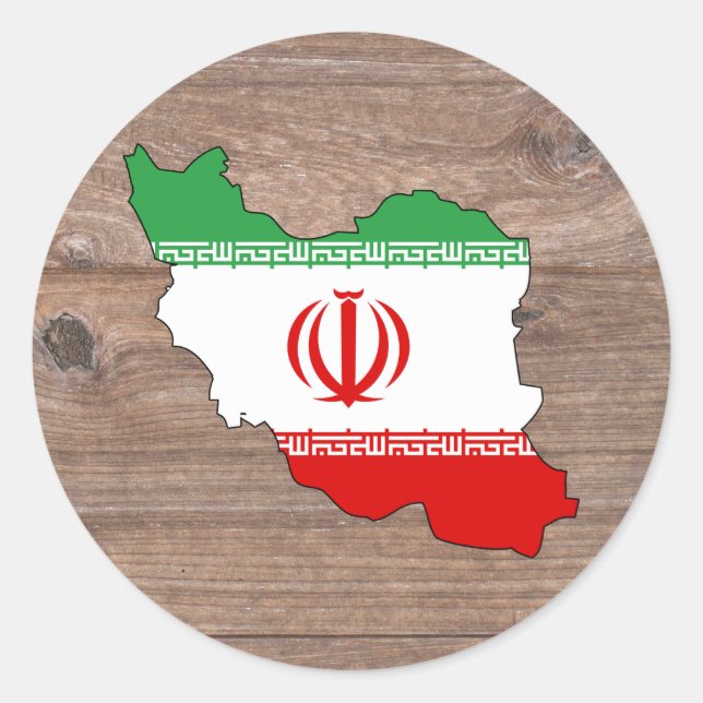 Team iran Flag Map on Wood Classic Round Sticker (Front)