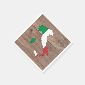 Team italy Flag Map on Wood Napkin