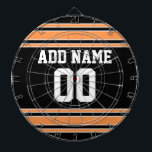 Team Jersey with Custom Name and Number Dartboard<br><div class="desc">Black and Orange colours -- If you are a Fantasy Football team owner,  make your own products and show off to your friends! Or - Do you play High School Football and want a memento? This jersey design is perfect for anyone playing sports.</div>