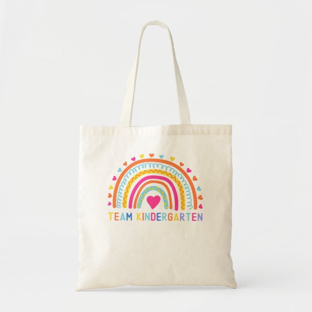 Team Kindergarten Rainbow Girls Boys Teacher Back  Tote Bag (Front)