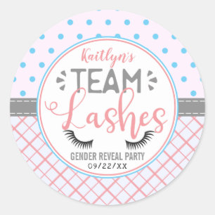 "Team Lashes" Modern Gender Reveal Party Classic Round Sticker