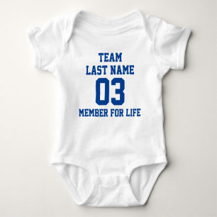 Team Last Name Member For Life Deep Blue Text Baby Bodysuit
