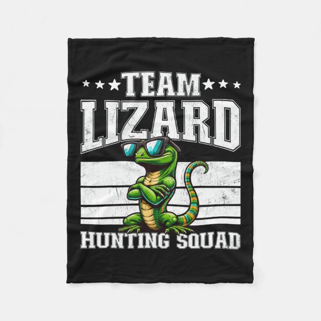 Team Lizard Hunting Squad Funny Retro Gecko Lizard Fleece Blanket (Front)