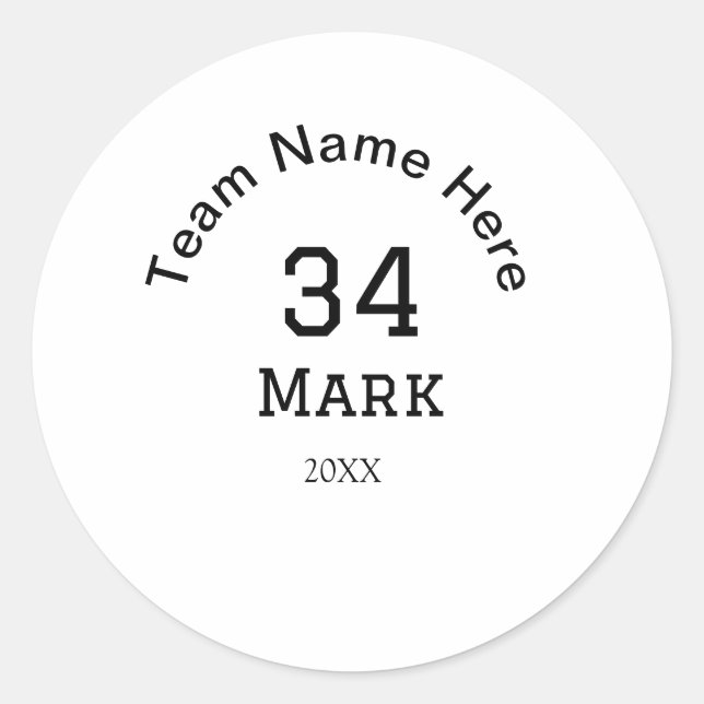 team name add player name date sports men  classic round sticker (Front)