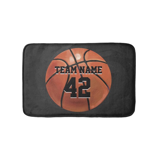 Team Name and Number Basketball Bath Mat (Front)