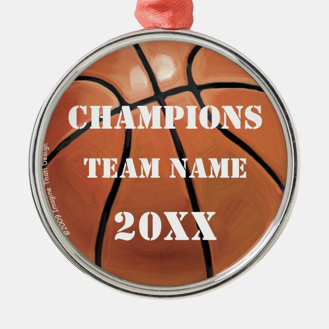 Team Name and Number Basketball Metal Ornament (Front)