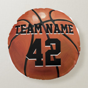 Team Name and Number Basketball Round Cushion