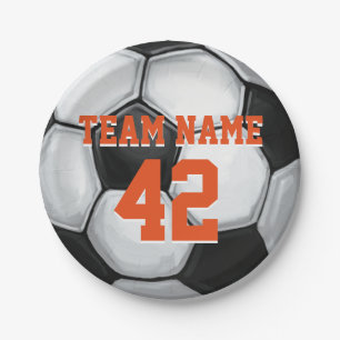 Team Name and Number Soccer Ball Paper Plate