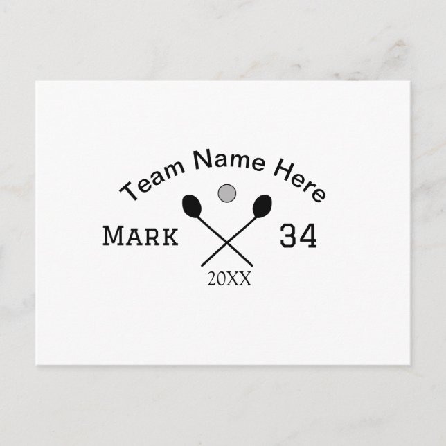 Team name here add name number ball paddle golf  postcard (Front)