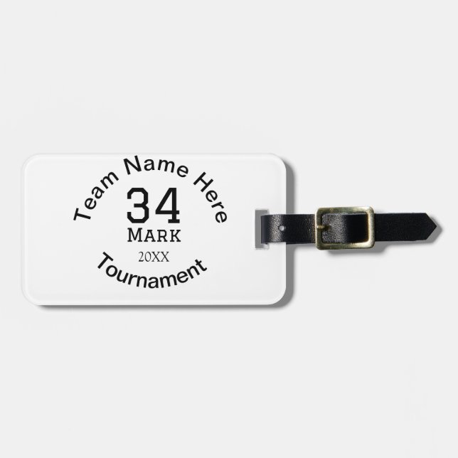 Team name here add name tournament year text luggage tag (Front Horizontal)