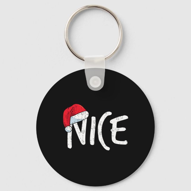 Team Naughty Nice Funny Matching Christmas Couples Key Ring (Front)