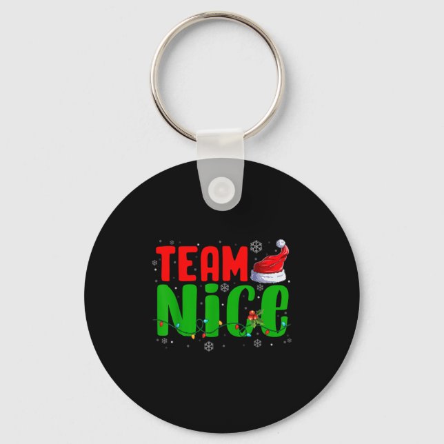 Team Naughty Nice Santa Hat Funny Christmas Matchi Key Ring (Front)