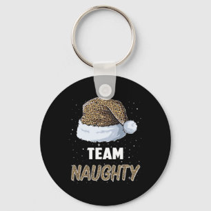 Team Naughty Santa Leopard Hat Pyjamas Family Xmas Key Ring