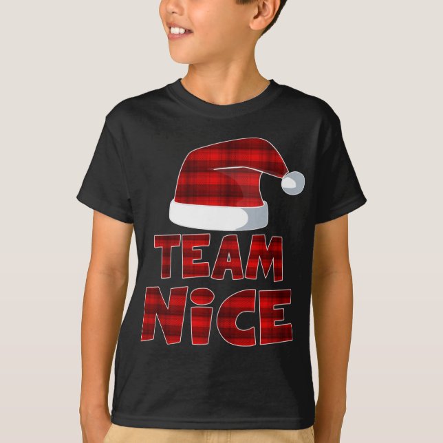 Team Nice Santa Red Plaid Claus Christmas Pajama F T-Shirt (Front)