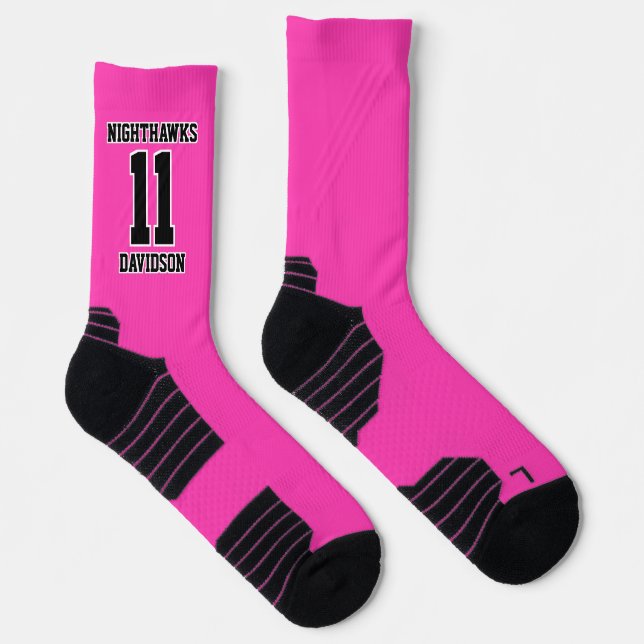 Team Number Name Hot Pink Sports Uniform Socks (Right)