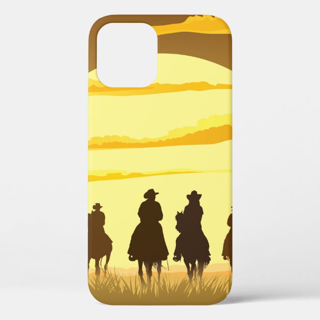 Team of cowboys silhouette galloping against a sun Case-Mate iPhone case (Back)