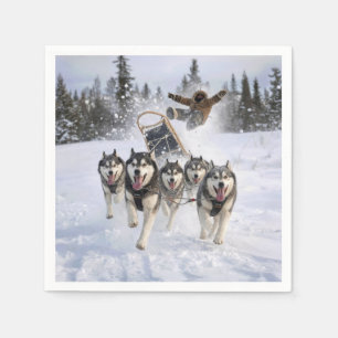 Team of Huskies Pulling a Sled Napkin