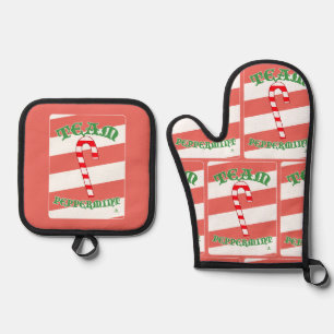 Team Peppermint Funny Christmas Fun Motto Oven Mitt & Pot Holder Set