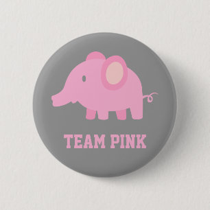 Team Pink, Baby Girl Elephant, Gender Reveal Party 6 Cm Round Badge