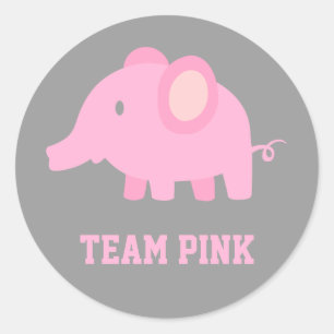 Team Pink, Baby Girl Elephant, Gender Reveal Party Classic Round Sticker