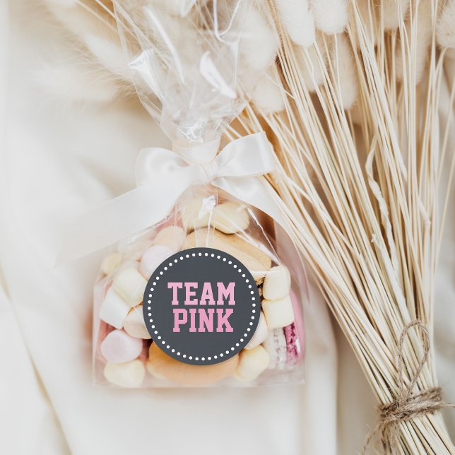 Team Pink Chalkboard Baby Gender Reveal Classic Round Sticker (Creator Uploaded)