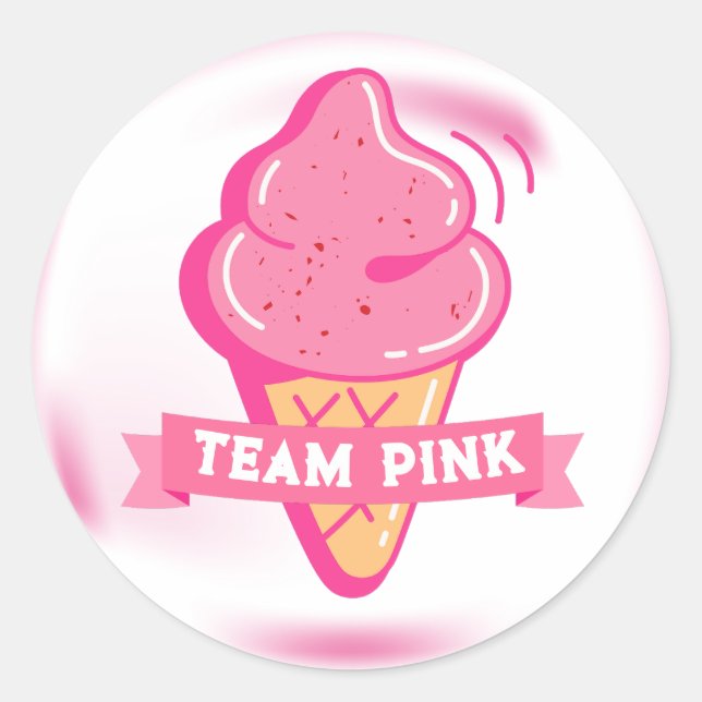 Team Pink Ice Cream Gender Reveal Favour Classic Round Sticker (Front)