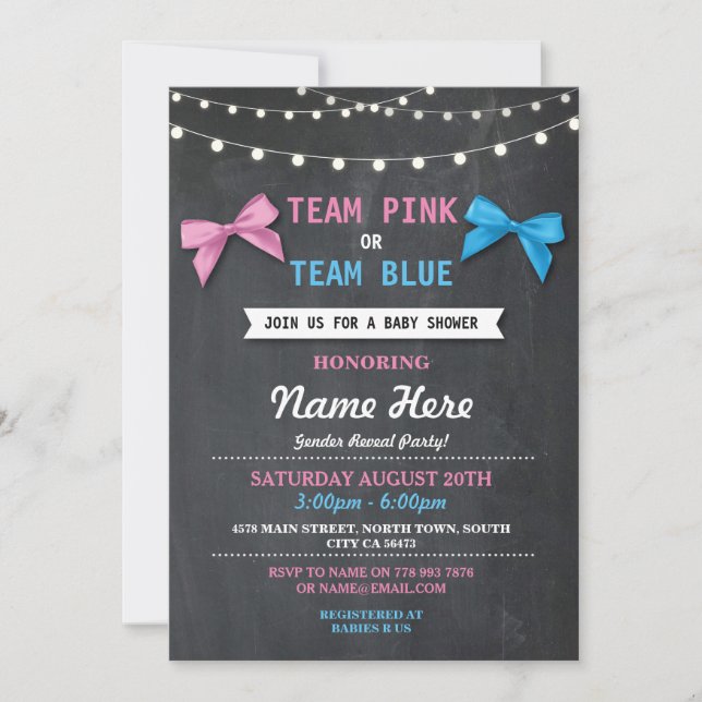 Team Pink or Blue Baby Shower Gender Reveal Invite (Front)