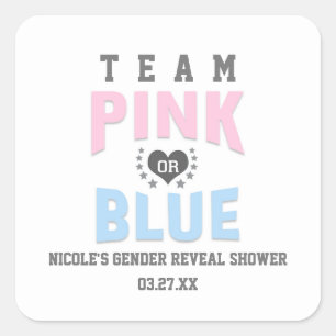 Team PINK or BLUE Gender Reveal Baby Shower Favour Square Sticker