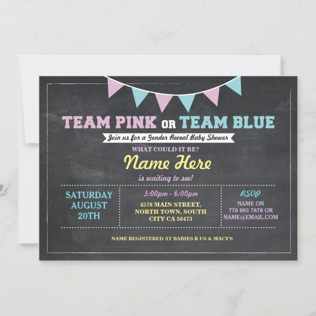 Team Pink or Blue Gender Reveal Baby Shower invite (Front)