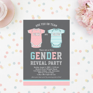 Team Pink or Blue Grey Gender Reveal Party Invitation