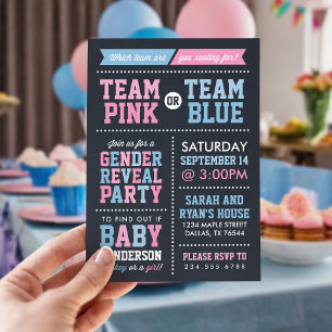Team Pink or Team Blue Chalkboard Gender Reveal Invitation