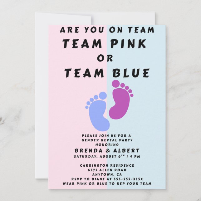 Team Pink Team Blue gender reveal party Invitation (Front)